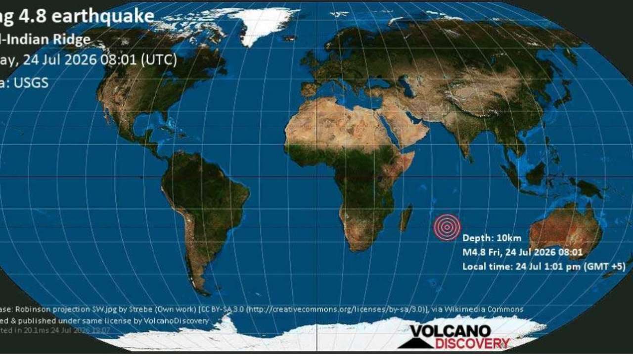A magnitude 4.8 earthquake recorded off the coast of Mauritius